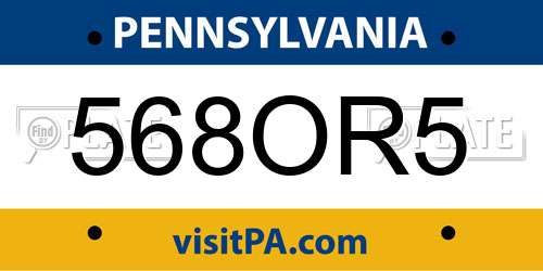 568OR5 Pennsylvania License Plate