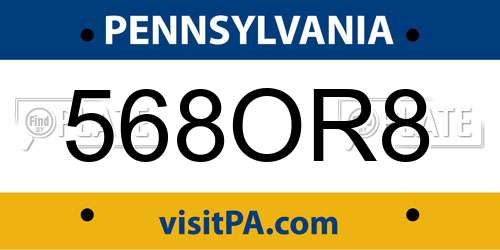 568OR8 Pennsylvania License Plate