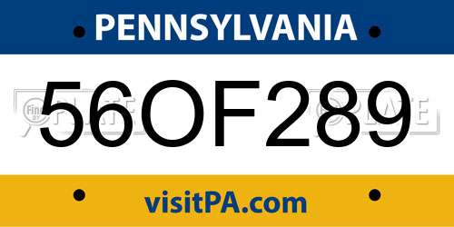 56OF289 Pennsylvania License Plate