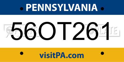 56OT261 Pennsylvania License Plate