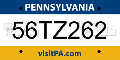 56TZ262 Pennsylvania License Plate