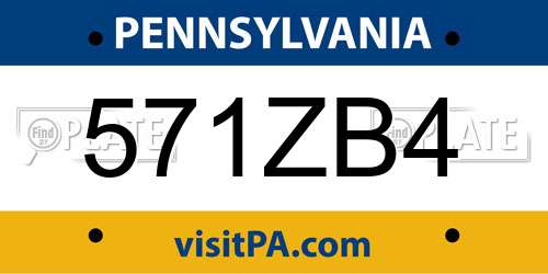571ZB4 Pennsylvania License Plate