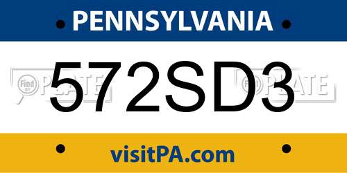572SD3 Pennsylvania License Plate