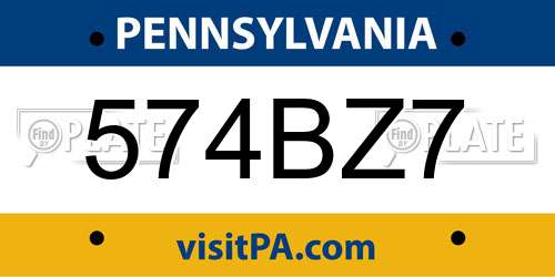 574BZ7 Pennsylvania License Plate