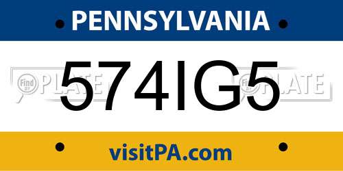 574IG5 Pennsylvania License Plate