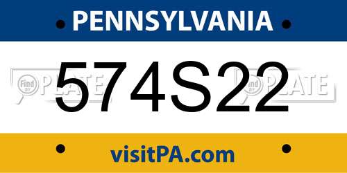 574S22 Pennsylvania License Plate