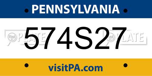574S27 Pennsylvania License Plate