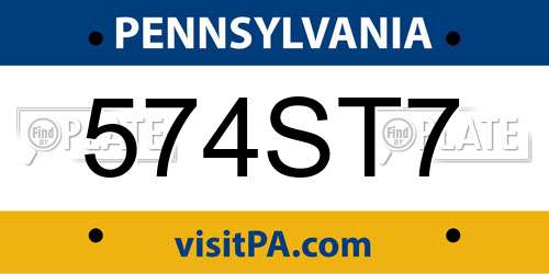 574ST7 Pennsylvania License Plate