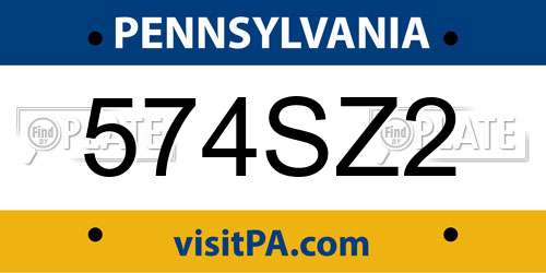 574SZ2 Pennsylvania License Plate
