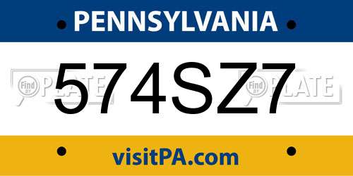 574SZ7 Pennsylvania License Plate