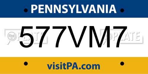 577VM7 Pennsylvania License Plate