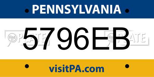 5796EB Pennsylvania License Plate