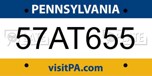 57AT655 Pennsylvania License Plate