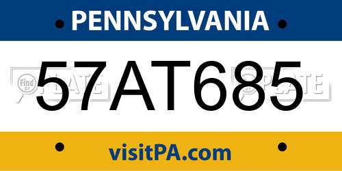 57AT685 Pennsylvania License Plate