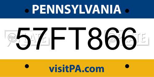 57FT866 Pennsylvania License Plate