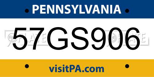 57GS906 Pennsylvania License Plate