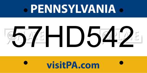 57HD542 Pennsylvania License Plate