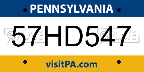 57HD547 Pennsylvania License Plate