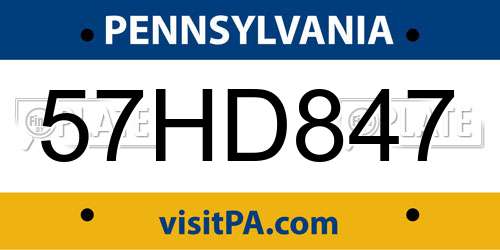 57HD847 Pennsylvania License Plate