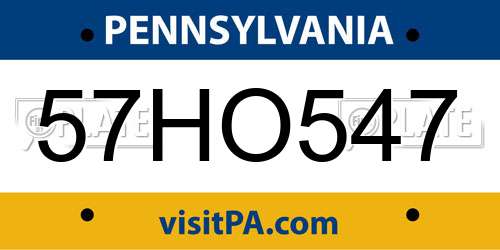 57HO547 Pennsylvania License Plate