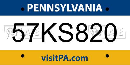 57KS820 Pennsylvania License Plate