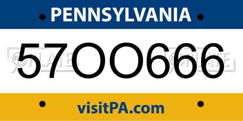 57OO666 Pennsylvania License Plate