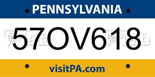 57OV618 Pennsylvania License Plate