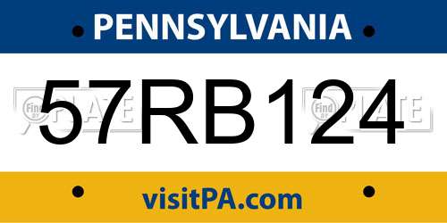 57RB124 Pennsylvania License Plate