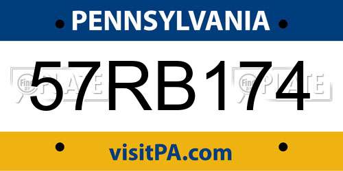 57RB174 Pennsylvania License Plate