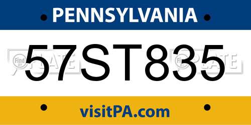 57ST835 Pennsylvania License Plate
