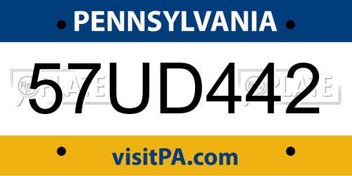 57UD442 Pennsylvania License Plate
