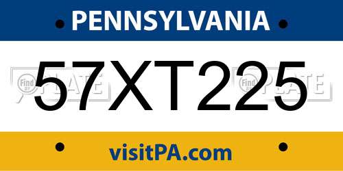 57XT225 Pennsylvania License Plate