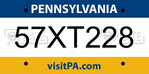 57XT228 Pennsylvania License Plate