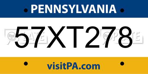 57XT278 Pennsylvania License Plate