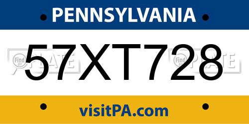 57XT728 Pennsylvania License Plate