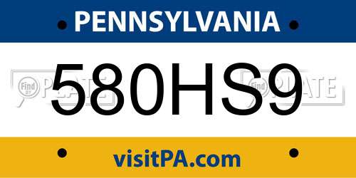 580HS9 Pennsylvania License Plate