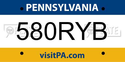 580RYB Pennsylvania License Plate
