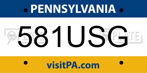 581USG Pennsylvania License Plate