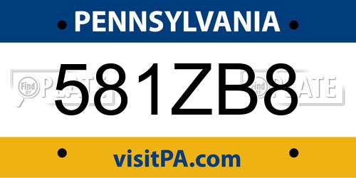 581ZB8 Pennsylvania License Plate