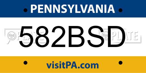 582BSD Pennsylvania License Plate