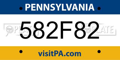 582F82 Pennsylvania License Plate