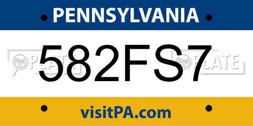 582FS7 Pennsylvania License Plate