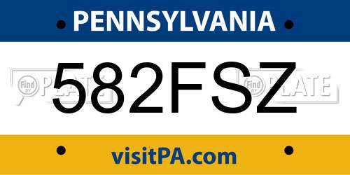 582FSZ Pennsylvania License Plate