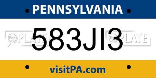 583JI3 Pennsylvania License Plate