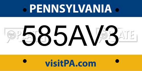585AV3 Pennsylvania License Plate