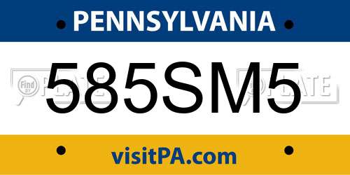585SM5 Pennsylvania License Plate