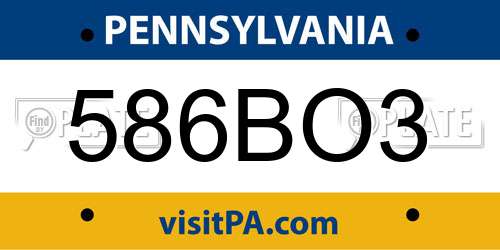 586BO3 Pennsylvania License Plate