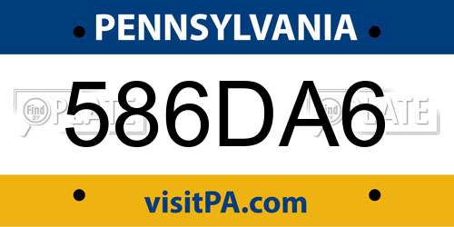 586DA6 Pennsylvania License Plate