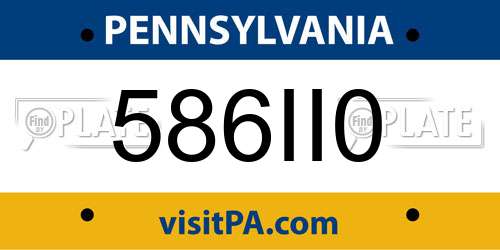 586II0 Pennsylvania License Plate