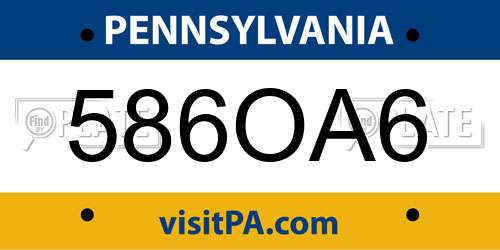 586OA6 Pennsylvania License Plate
